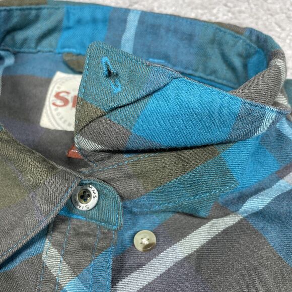 Simms Flannel Shirt Womens Small Wool Blend Plaid Outdoors Pockets Blue Gray - Picture 5 of 14